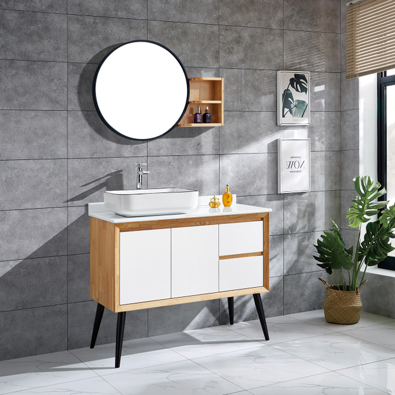  Oak Bathroom Cabinet Marble Ceramic Top Mounted Basin Bathroom Vanity 208