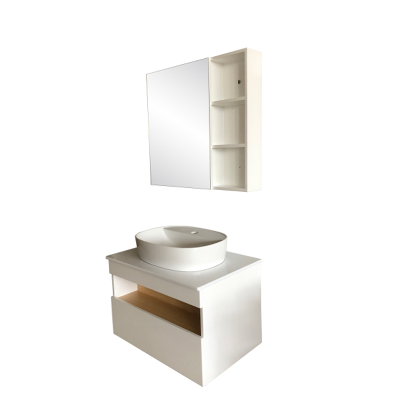 Solid Wood & PVC Bathroom Cabinet Marble Ceramic Top Mounted Basin Bathroom Vanity A026