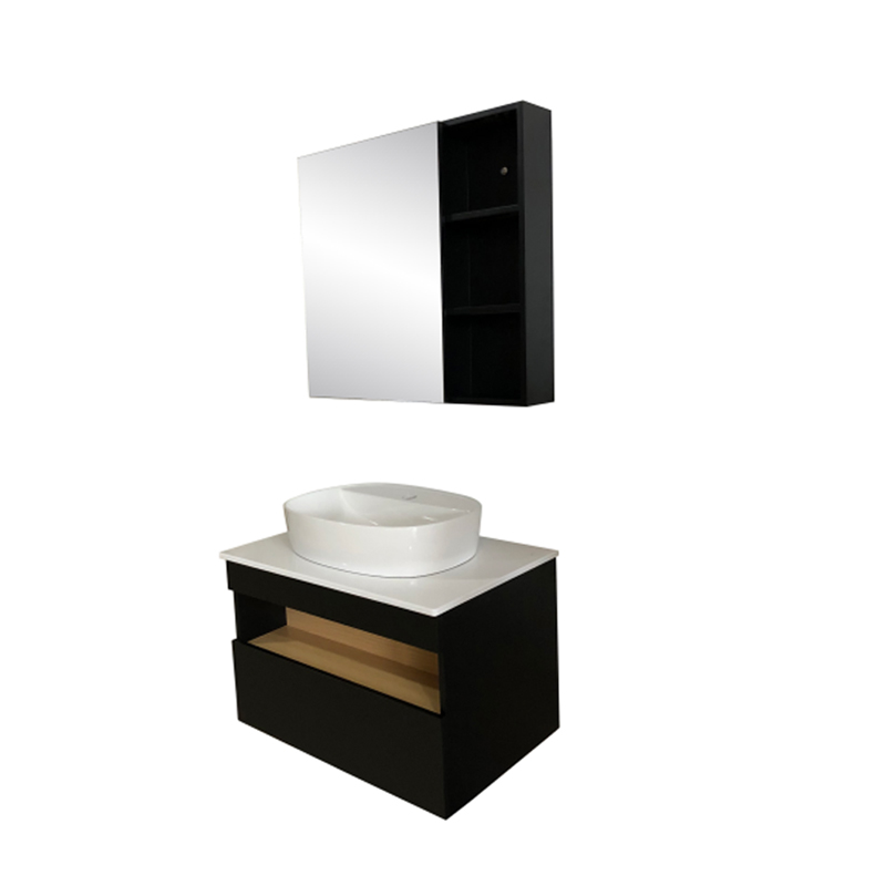 Solid Wood & PVC Bathroom Cabinet Marble Ceramic Top Mounted Basin Bathroom Vanity A027