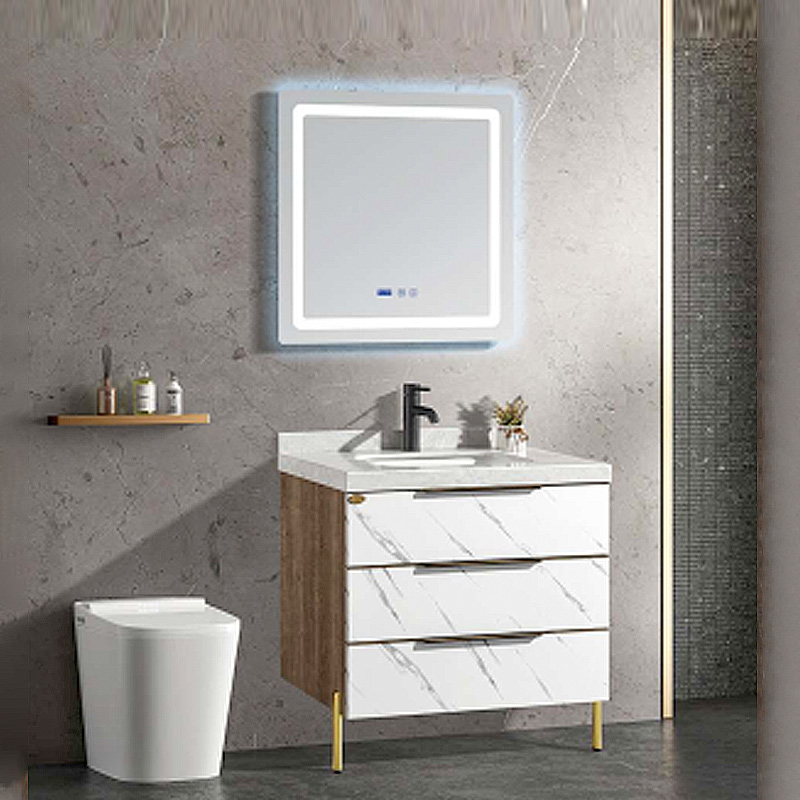 Solid Wood Bathroom Cabinet Marble Ceramic Under Counter Basin Bathroom Vanity W8001