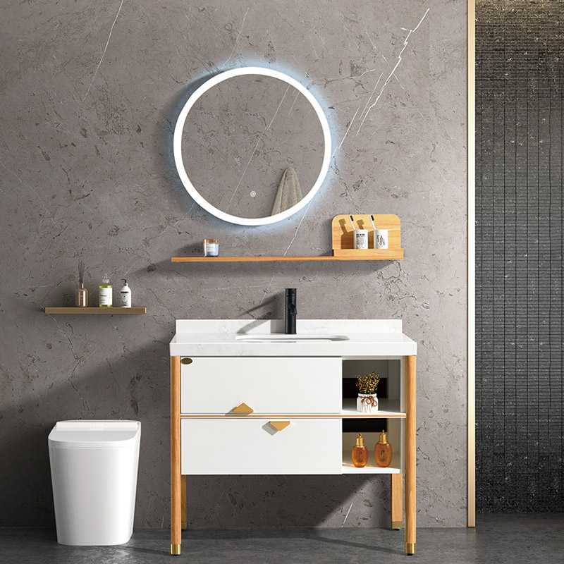 Oak & Solid Wood Bathroom Cabinet Marble Ceramic Under Counter Basin Bathroom Vanity X226